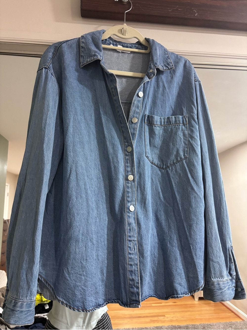 Jane and Delancey Oversized Light Blue Denim Button-Down Shirt